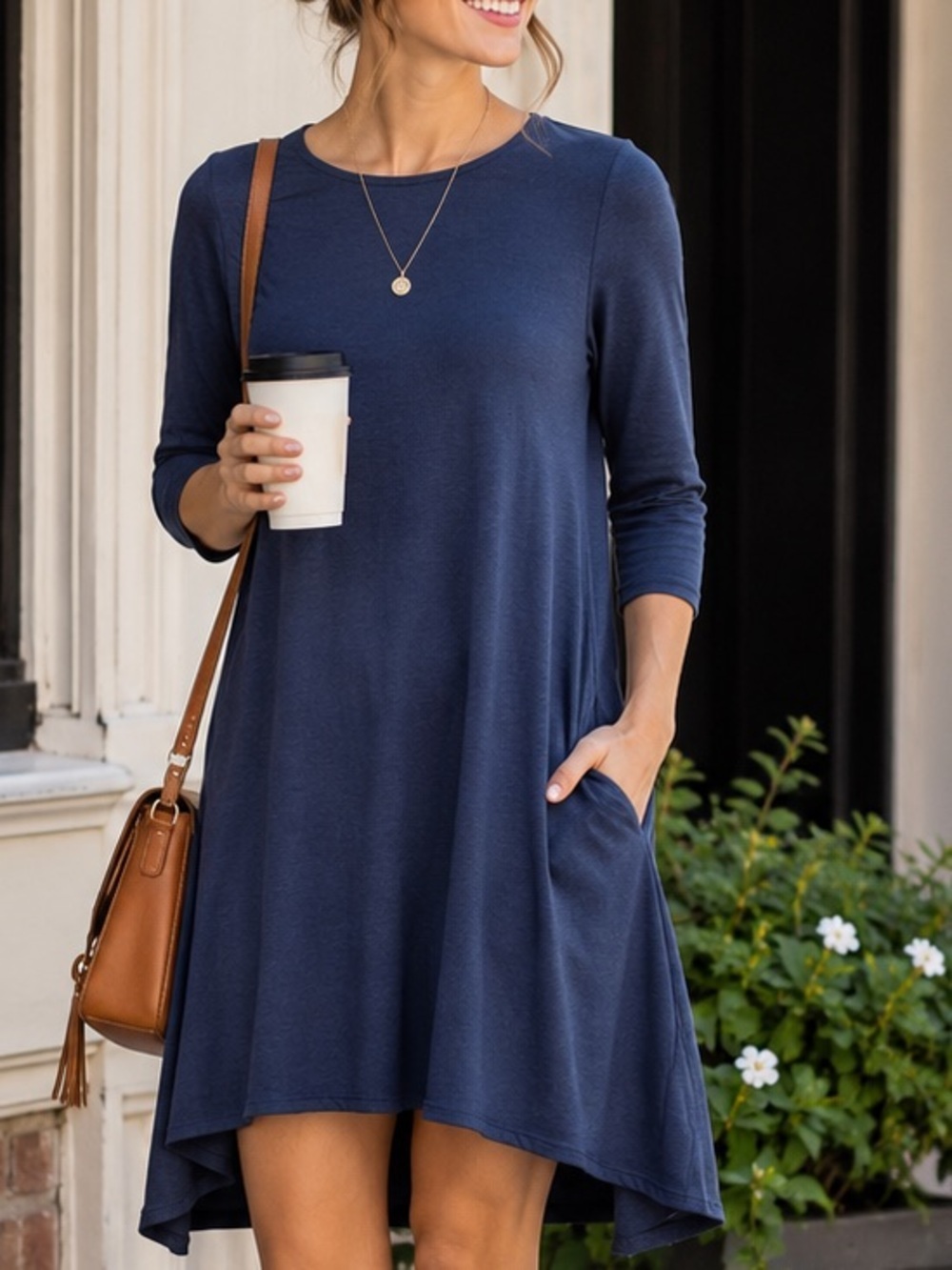 Agnes & Dora XS Navy French Terry Sway Dress Pockets NWT